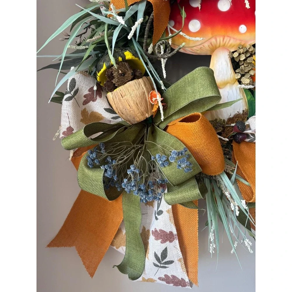 Whimsical Mushroom Wreath Front Door Enchanted Woodland Cottagecore Bluebird
